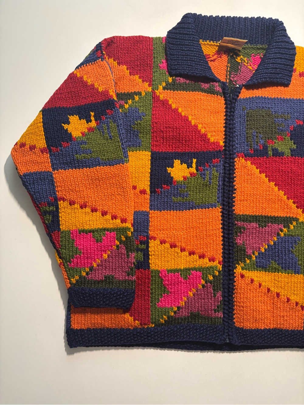 Las Americas 100 percent wool hand knitted sweater vibrant coloured 90s vintage - Picture 2 of 14